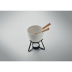 Branded Ceramic Fondue Set for Two 240ml in use