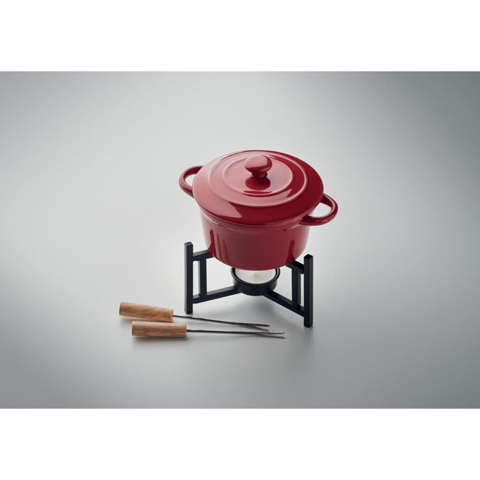 Branded Ceramic Fondue Set for Two 300ml in use