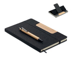 Branded A5 RPET Felt Notebook Set with Phone Stand and Pen in Black