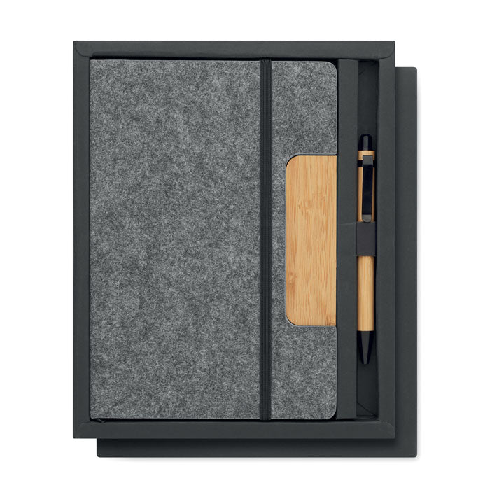Branded A5 RPET Felt Notebook Set with Phone Stand and Pen without branding