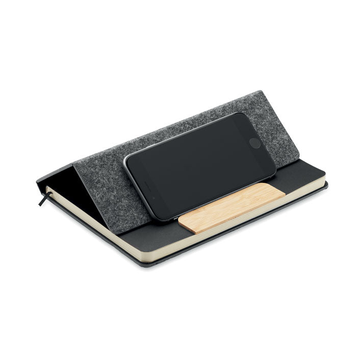 Branded A5 RPET Felt Notebook Set with Phone Stand and Pen without branding