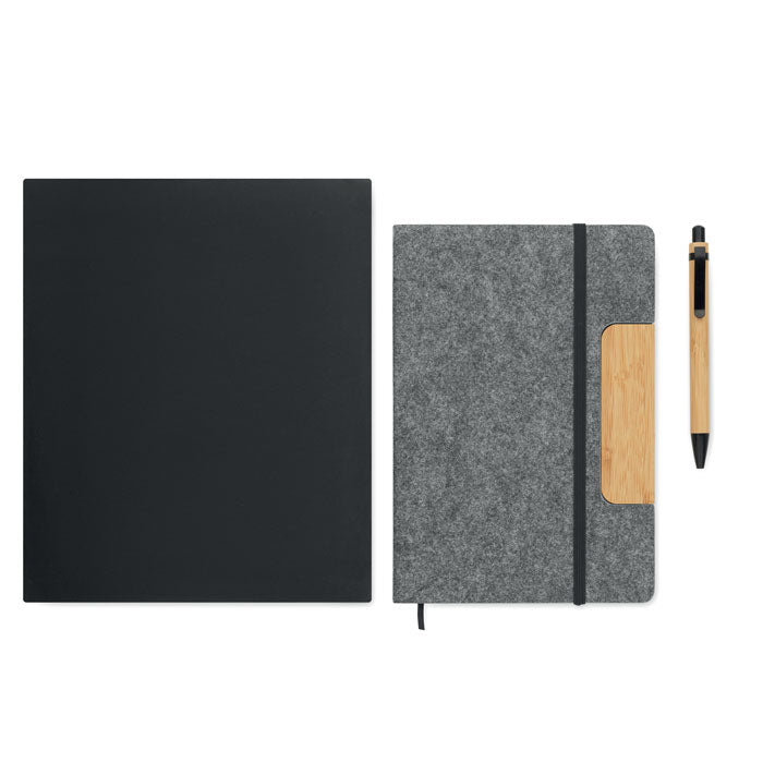 Branded A5 RPET Felt Notebook Set with Phone Stand and Pen without branding