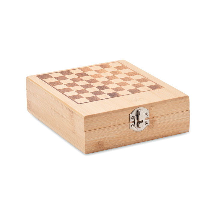 Branded Chess Board Wine Set in Bamboo Box without branding