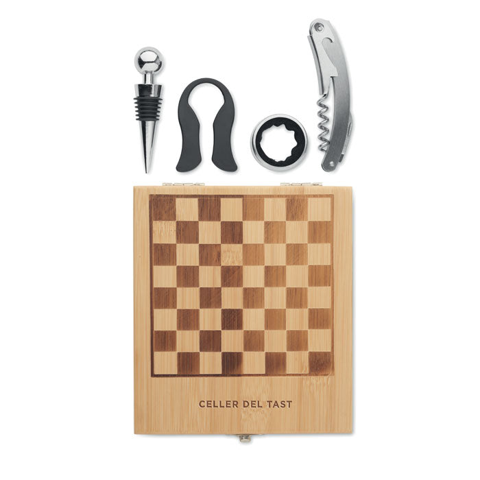 Branded Chess Board Wine Set in Bamboo Box
