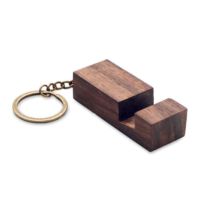 Branded Walnut Wood Key Ring Phone Stand
