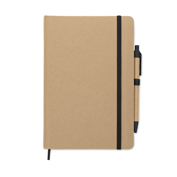Branded A5 Recycled Carton Notebook with Pen in Black