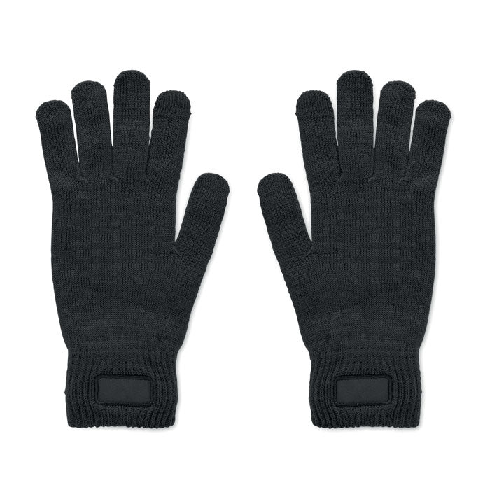 Branded RPET Knitted Gloves in Black