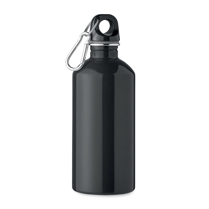 Branded Recycled Steel Bottle with Carabiner - 500ml in Black