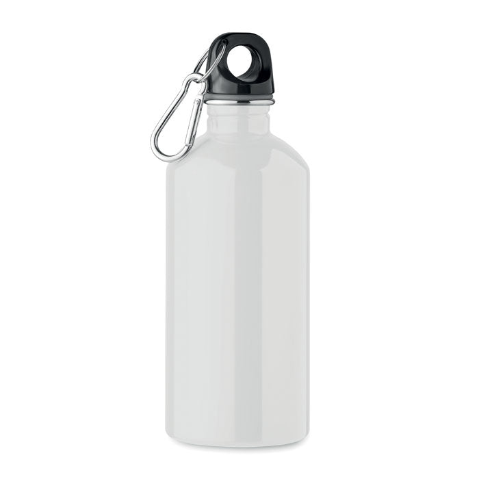 Branded Recycled Steel Bottle with Carabiner - 500ml in White