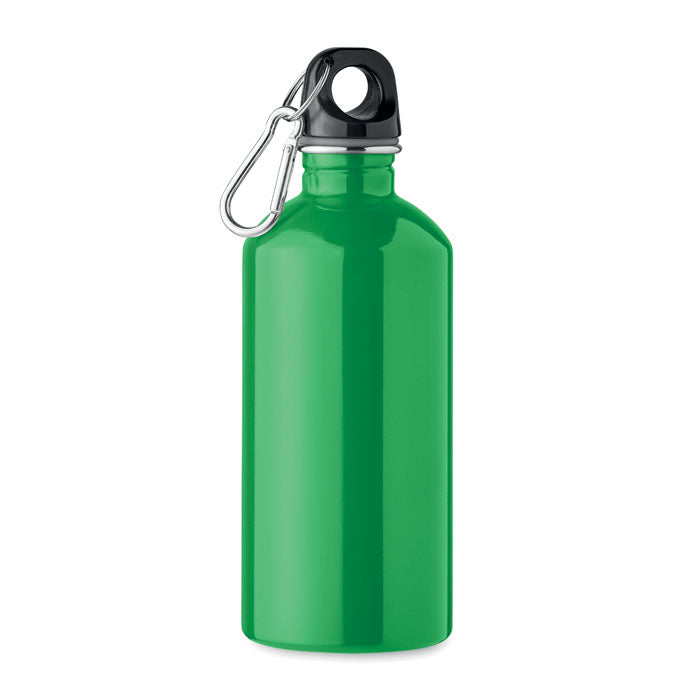 Branded Recycled Steel Bottle with Carabiner - 500ml in Green