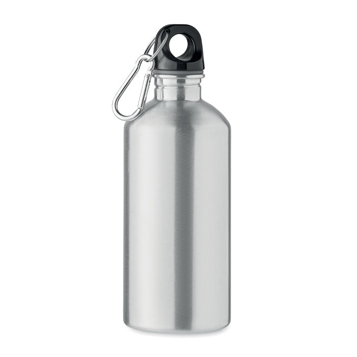 Branded Recycled Steel Bottle with Carabiner - 500ml in Silver