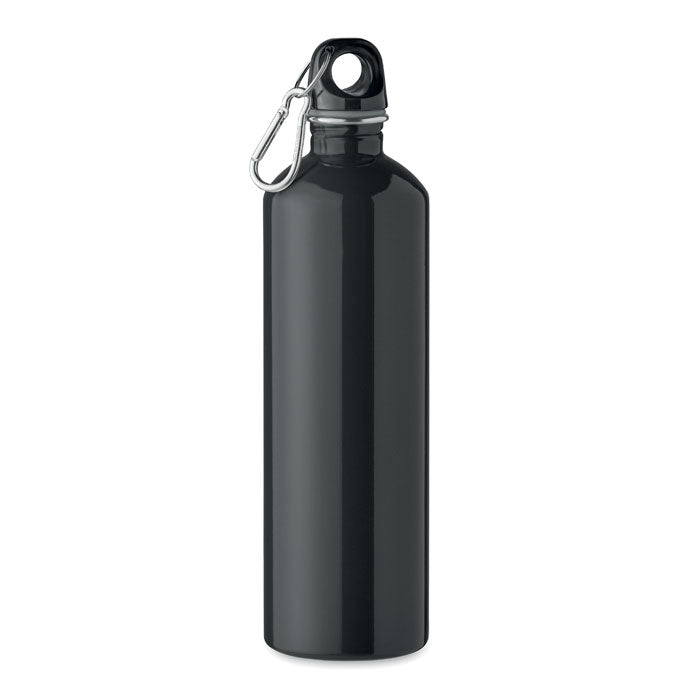 Branded Recycled Steel Bottle with Carabiner - 750ml in Black