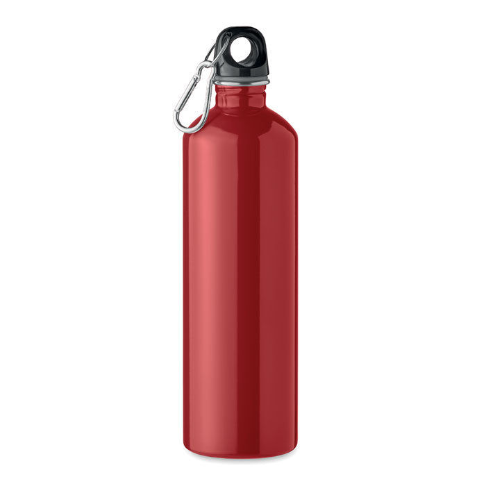 Branded Recycled Steel Bottle with Carabiner - 750ml in Red