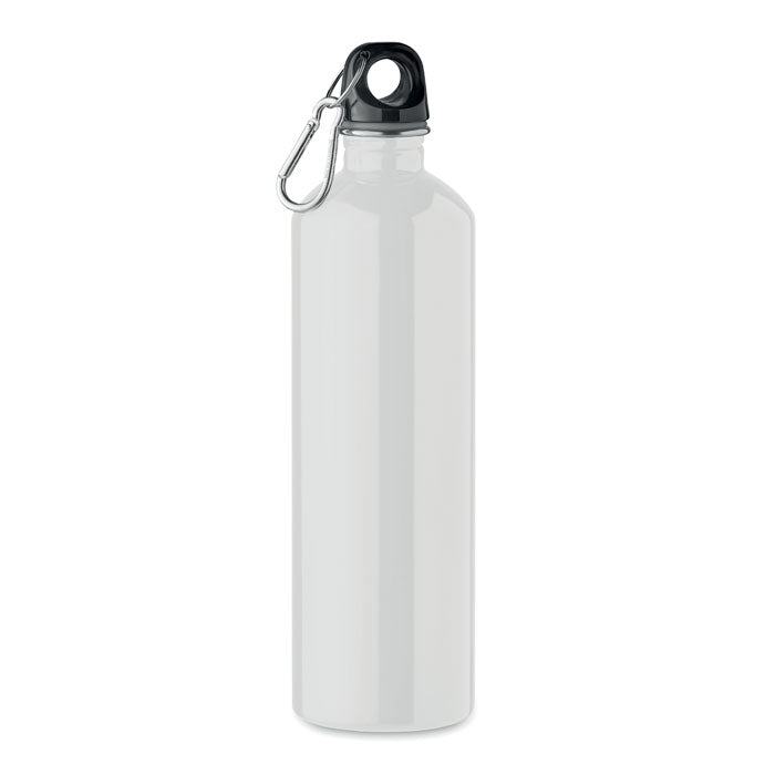 Branded Recycled Steel Bottle with Carabiner - 750ml in White