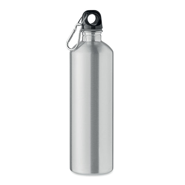Branded Recycled Steel Bottle with Carabiner - 750ml in Silver
