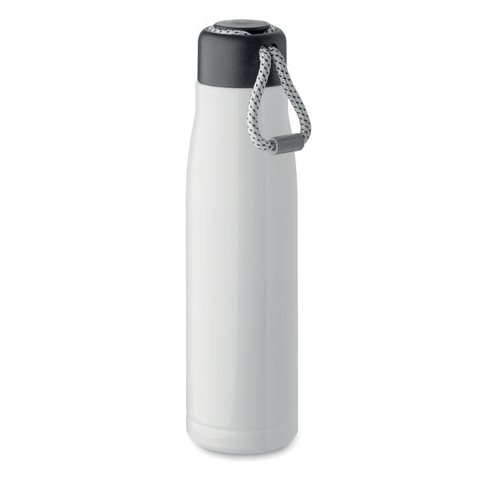 Branded Vacuum Bottle with Cord Grip Lid in White