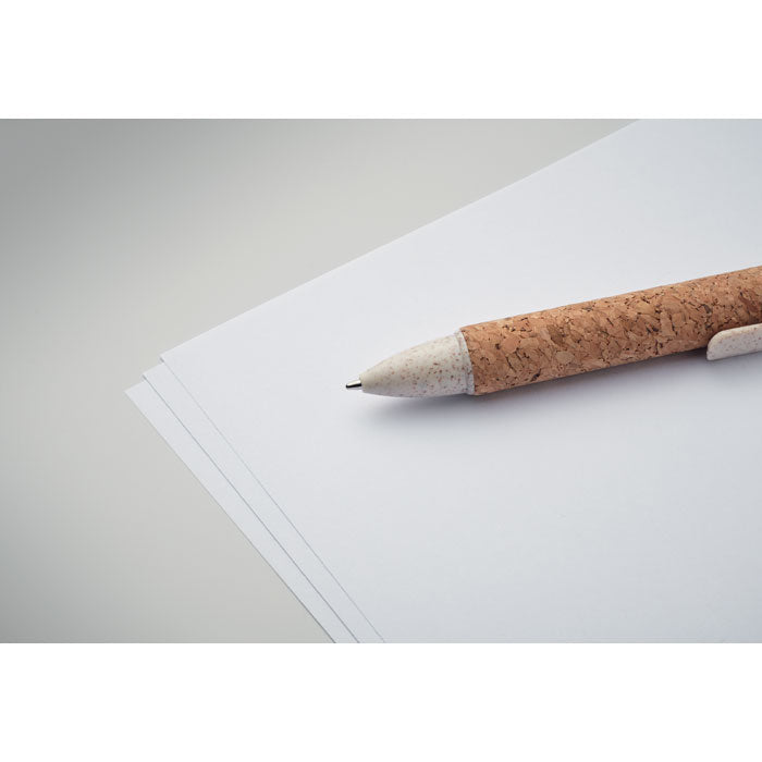 Branded Cork 4-Colour Ink Ball Pen in use