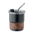 Branded Steel Tumbler with Acacia Wood Grip in Black