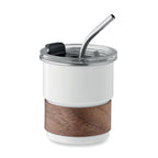 Branded Steel Tumbler with Acacia Wood Grip in White