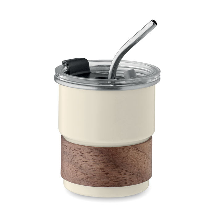 Branded Steel Tumbler with Acacia Wood Grip in Brown