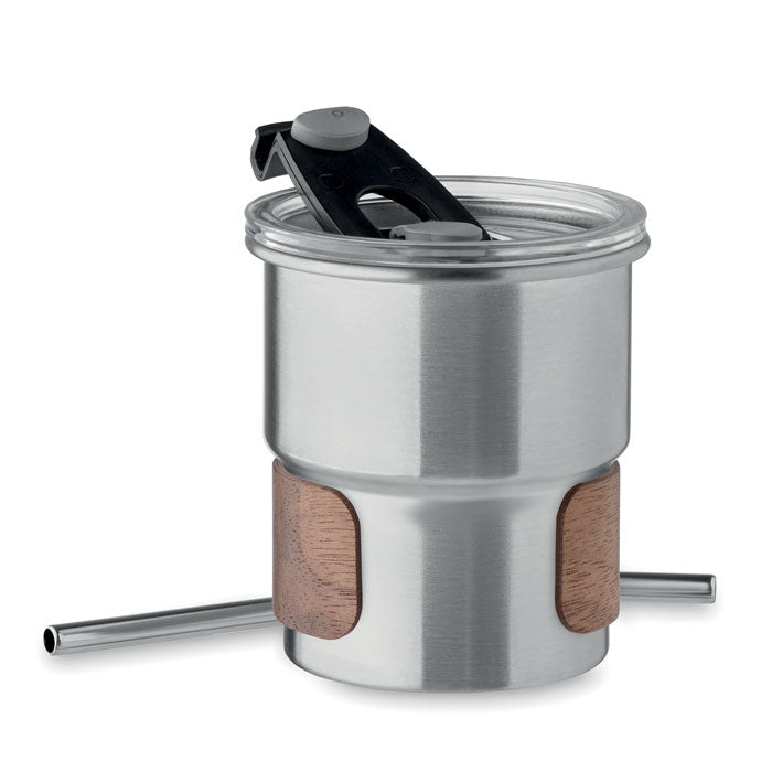 Branded Steel Tumbler with Acacia Wood Grip without branding