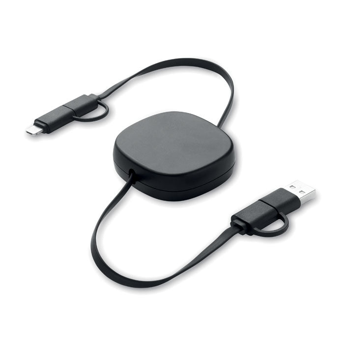 Branded Retractable Charging Cable in Black
