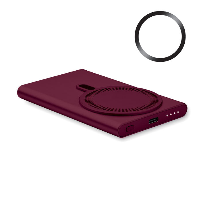 Branded Recycled Aluminium Magnetic Wireless Charger & Power Bank in Red