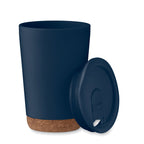 Branded tumbler with cork base, side view