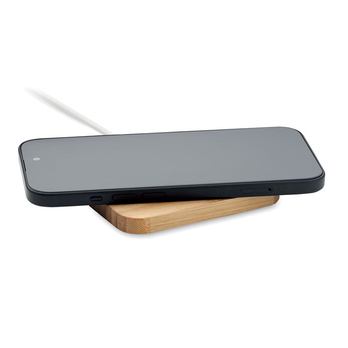 Branded Bamboo Wireless Charger with 3 in 1 Cable without branding