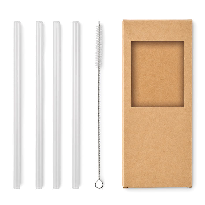 Branded Reusable Glass Straw Set