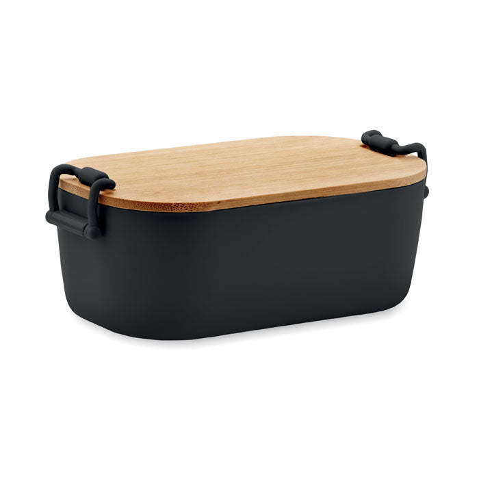Branded PP Lunch Box with Bamboo Lid 700ml in Black