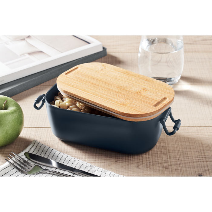 Branded PP Lunch Box with Bamboo Lid 700ml in use