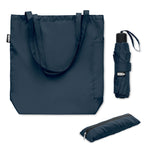 Branded 21 Inch RPET Umbrella and Shopping Bag Set in Blue