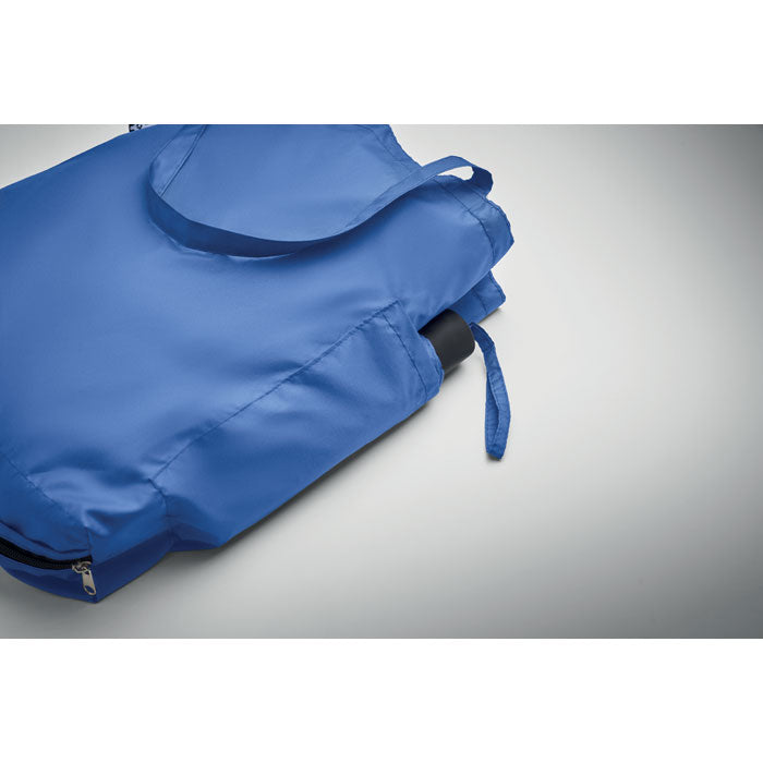 Branded 21 Inch RPET Umbrella and Shopping Bag Set in use