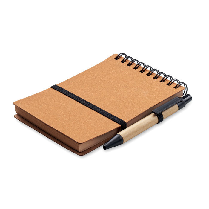 Branded Recycled Paper Notebook with Pen in Brown