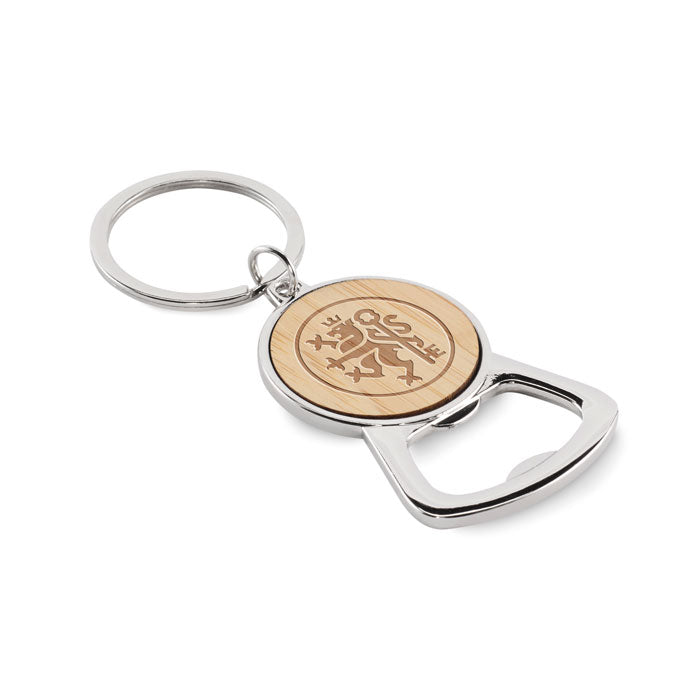 Branded Bottle Opener Key Ring with Bamboo Detail