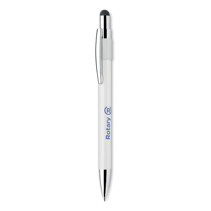 Branded Stylus Spinner Pen in White