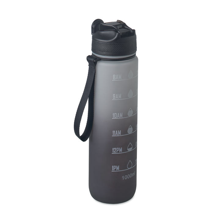 Branded RPET Sports Bottle with Straw - 1L in Black