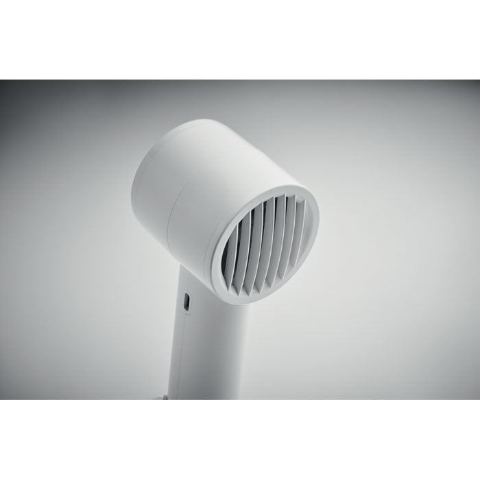 Branded Portable Fan with Additional Desk Stand in use