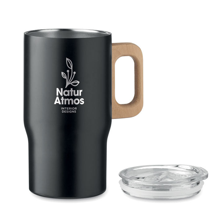 Branded Tumbler with Wooden Handle in Black