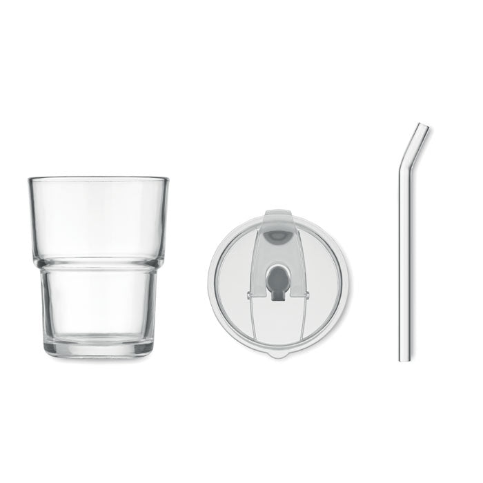 Branded Glass Tumbler with Removable Straw without branding