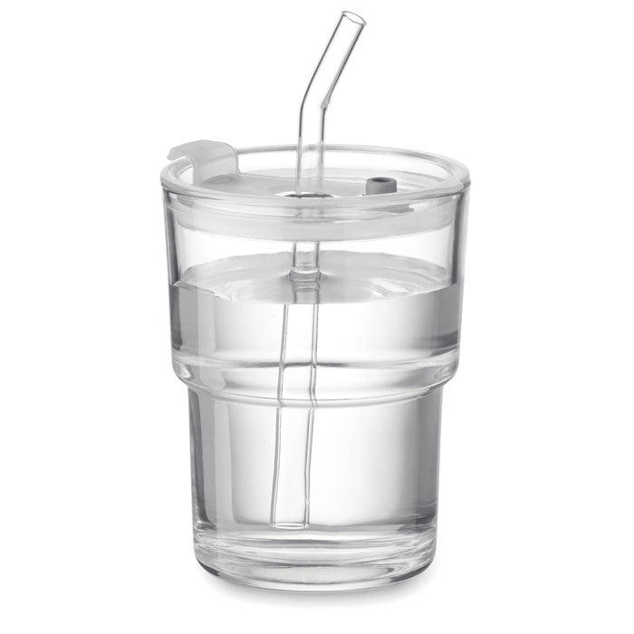 Branded Glass Tumbler with Removable Straw without branding