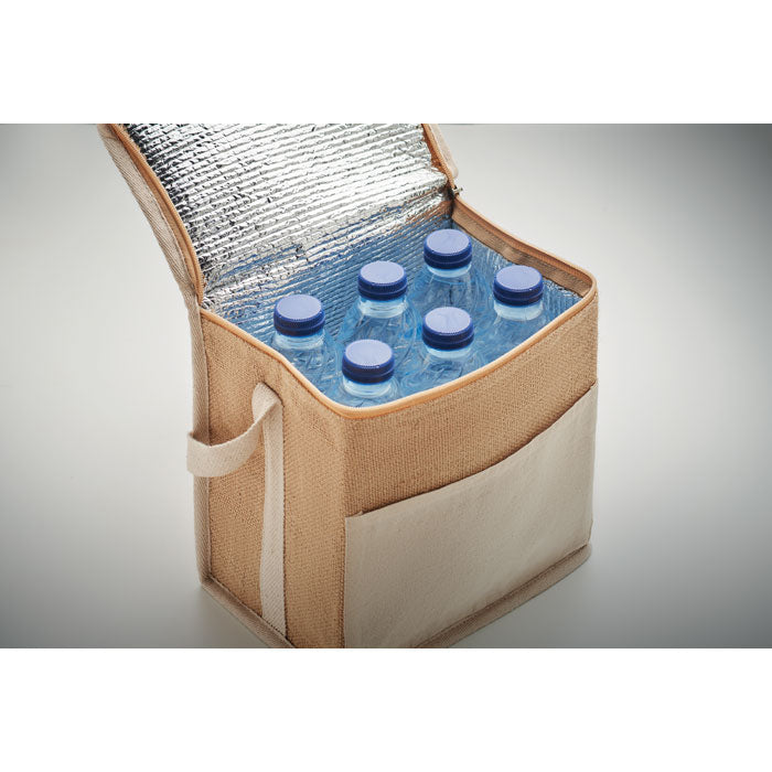 Branded Jute and Canvas Cooler Bag 3L in use