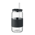 Branded Borosilicate Glass Tumbler with Straw in Black