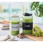 Branded borosilicate glass tumbler with straw, printed