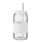 Branded borosilicate glass tumbler with straw