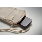 Branded Recycled Cotton Cross Body Phone Bag in use