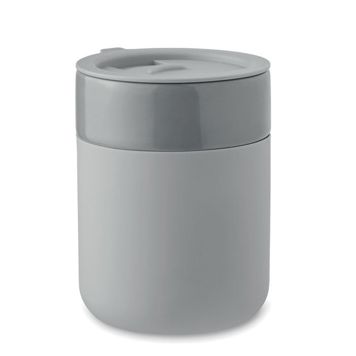 Branded Ceramic Tumbler with Silicone Sleeve in Grey
