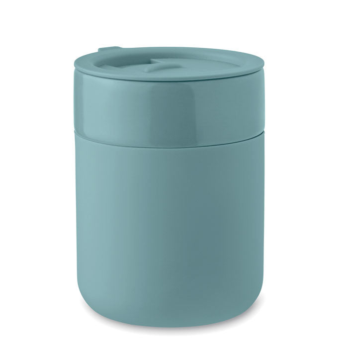 Branded Ceramic Tumbler with Silicone Sleeve in Blue