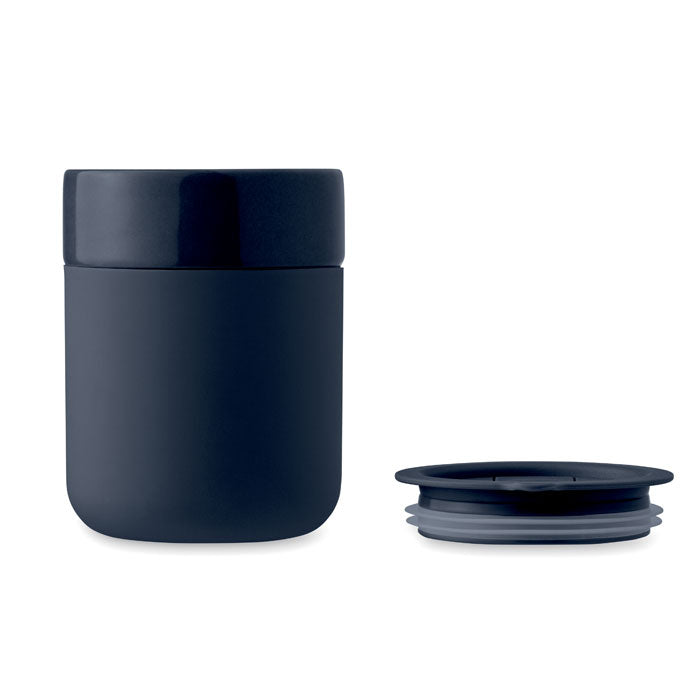 Branded ceramic tumbler with silicone sleeve, top view